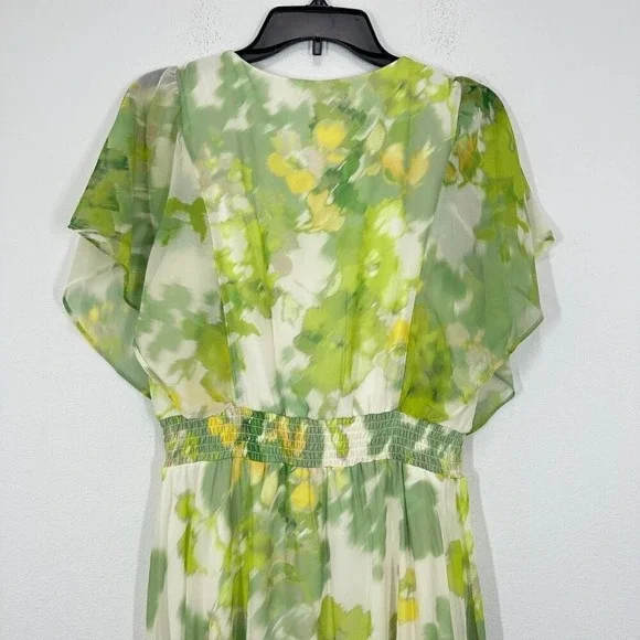 Dkny Green and Yellow Floral High Waisted  Midi Dress - Picture 5 of 11